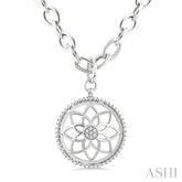 1/20 Ctw Circle medallion Round Cut Diamond Pendant With Chain in Sterling Silver