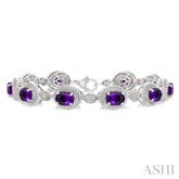7X5 MM Oval Shape Amethyst and 1/10 Ctw Round Cut Diamond Semi-Precious Bracelet in Sterling Silver