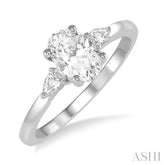 1/2 Ctw Oval and Pear Cut Diamond Ladies Engagement Ring with 1/3 Ct Oval Cut Center Stone in 14K White Gold
