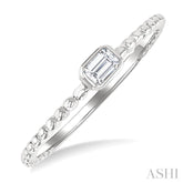1/6 Ctw Ball Bead East-West Bezel Set Emerald Cut Diamond Stackable Petite Fashion Ring in 14K White Gold