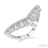 1/2 Ctw Chevron Drop Down Baguette and Round Cut Diamond Fashion Ring in 14K White Gold