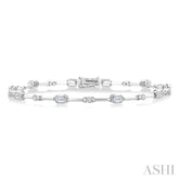 1 1/3 Ctw Bezel Set Emerald and Round Cut Diamond Bar Link Bracelet in 14K White Gold