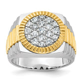 IBGoodman 14k Two-tone Men's Polished Satin and Ribbed 1 1/8 Carat BB Quality Diamond Round Cluster Ring