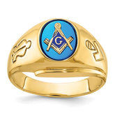 IBGoodman 14k Men's Polished and Grooved with Oval Created Sapphire Blue Lodge Master Masonic Ring