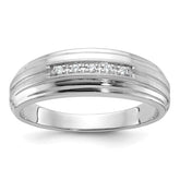 IBGoodman 10k White Gold Men's Polished Satin and Grooved 5-Stone 1/20 Carat BB Quality Diamond Ring