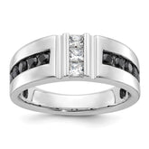 IBGoodman 10k White Gold Men's Polished and Grooved Black and White 1 Carat AA Quality Diamond Ring