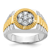 IBGoodman 14k Two-tone Men's Polished Satin and Textured 1/2 Carat BB Quality Diamond Cluster Ring