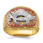 10K Polished with White Rh and Red Enamel Masonic Shrine Men's Ring