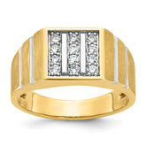 IBGoodman 14k White Gold Men's Polished Satin and Grooved 3-Row 1/3 Carat A Quality Diamond Ring