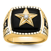 10K Polished and Antiqued Star Onyx and Diamond Men's Ring