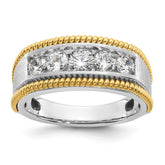 IBGoodman 14k Two-tone Men's Polished Satin and Textured 5-Stone 1 Carat AA Quality Diamond Ring