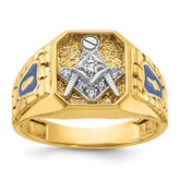 10K Polished and Textured with White Rhodium Blue Enamel Diamond Masonic Ma