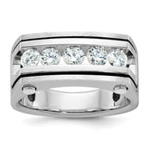 IBGoodman 14k White Gold with Black Rhodium Men's Polished Satin and Grooved 5-Stone 1 Carat A Quality Diamond Ring
