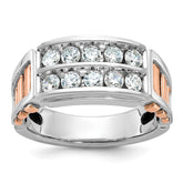 IBGoodman 14k White and Rose Gold Men's Polished and Cut-Out 2-Row 1 Carat A Quality Diamond Ring