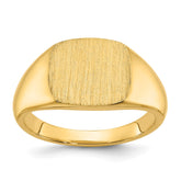 10ky 12mm x 12mm cushion face signet ring.