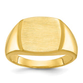 10ky 14mm x 14mm cushion face signet ring.