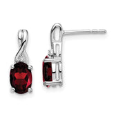 14k White Gold 7x5mm Oval Garnet and Diamond Post Earrings