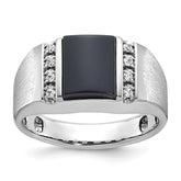 White Gold Onyx and .12ct tw Diamond Ring with Satin Finish Mounting