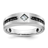 IBGoodman 10k White Gold Men's Polished Satin and Grooved Square Stone Center Ring Mounting
