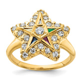 IBGoodman 10k Women's Polished Multi-color CZ and AA Quality Diamond Eastern Star Masonic Ring