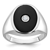 Men's SS Onyx and Diamond Ring with All Bright Finish