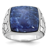 Men's White Gold Sodalite Ring with Black Oxidized Finish Mounting