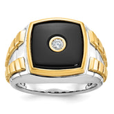 Men's Two-tone .10ct Diamond and Onyx Ring with All Bright Finish Mounting