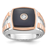 Men's Two-tone .10ct Diamond and Onyx Ring with All Bright Finish