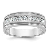 IBGoodman 14k White Gold Men's Polished Brushed and Grooved 9-Stone 1/2 Carat A Quality Diamond Ring