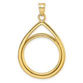 Wideband Distinguished Coin Jewelry 14k Polished Lightweight Teardrop 22.0mm Prong Coin Bezel Pendant