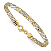 14K with White Rhodium 5mm Woven Mesh 7.5 inch Bracelet