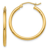 14k 2x25mm Polished Lightweight Tube Hoop Earrings