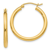 14k 2.5x25mm Polished Lightweight Tube Hoop Earrings