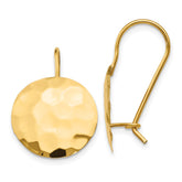 14k Hammered 14mm Circle Disc Kidney Wire Earrings