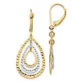 14K Two-tone Diamond-cut Graduated Teardrops Dangle Leverback Earrings