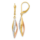 14K Two-tone with White Rhodium Diamond-cut Twist Dangle Leverback Earrings