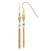 14k Two-tone Bead and Chain Tassel Dangle French Hook Earrings