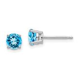 14k White Gold 5mm Round Blue Topaz Post Earrings