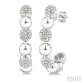 5 MM Bold Bead and 1/10 Ctw Round Cut Diamond Fashion Half Hoop Earrings in Sterling Silver