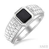 8x7 MM Octagon Shape Onyx and 1/20 Ctw Single Cut Diamond Semi-precious Men's Ring in Sterling Silver