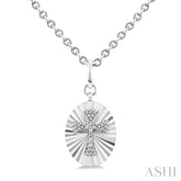 1/10 Ctw Oval Fluted Medallion Round Cut Diamond Cross Pendant With Chain in Sterling Silver