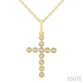 1/10 Ctw Single Cut Diamond Bezel Set Cross Petite Pendant With Chain in 10K Yellow Gold