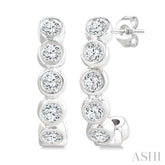 1/4 Ctw Petite Bezel Set Round Cut Diamond Fashion Half Hoop Earrings in 10K White Gold