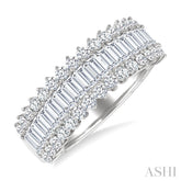 1 1/2 Ctw Wide Baguette and Round Cut Diamond Fashion Band in 14K White Gold