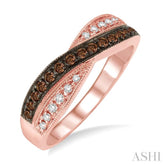 1/4 Ctw Single Cut White and Champagne Brown Diamond Ring in 10K Rose Gold