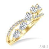 7/8 Ctw Split Criss Cross Pear and Round Cut Diamond Fashion Ring in 14K Yellow Gold