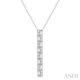 1/2 Ctw Basket Weave Baguette and Round Cut Diamond Pendant With Chain in 14K White Gold