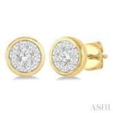 1/3 Ctw Medallion Lovebright Round Cut Diamond Bezel Stud Earring in 14K Yellow and White Gold