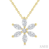1/3 Ctw Floral Motif Marquise and Round Cut Diamond Fashion Pendant With Chain in 14K Yellow Gold