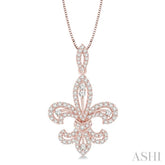 7/8 Ctw Round Cut Diamond Fleur De Lis Diamond Pendant in 14K Rose Gold with Chain